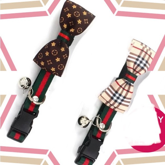 2 BOW BOWKNOT BELL PET CAT & DOG COLLAR. BEIGE AND BROWN COLOR SIZE XS - Picture 9 of 10